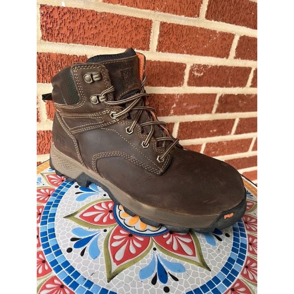 Timberland Pro A5NF6 Mens 10.5 Wide Work Boots Brown Leather Toe Cap Waterproof
